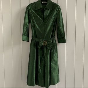 Rickie Freeman for Teri Jon Green Midi Taffeta Shirt Dress Size 10